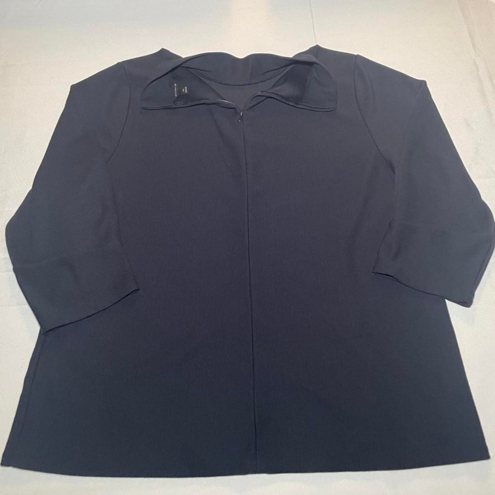 Ann Taylor Navy Blue Mock Neck Ribbed Knit Top XXL Long Sleeve Zipper Back